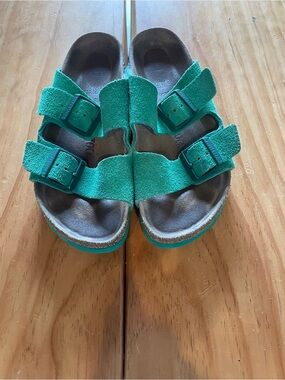 Birkenstock Double-Buckle Suede Sandals in Emerald Green